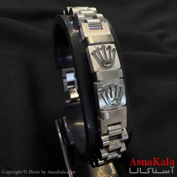 دستبند استیل مردانه نقره ای رولکس کد DSB181057W