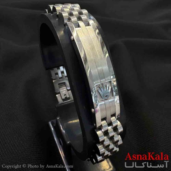 دستبند استیل مردانه نقره ای رولکس کد DSB181058W