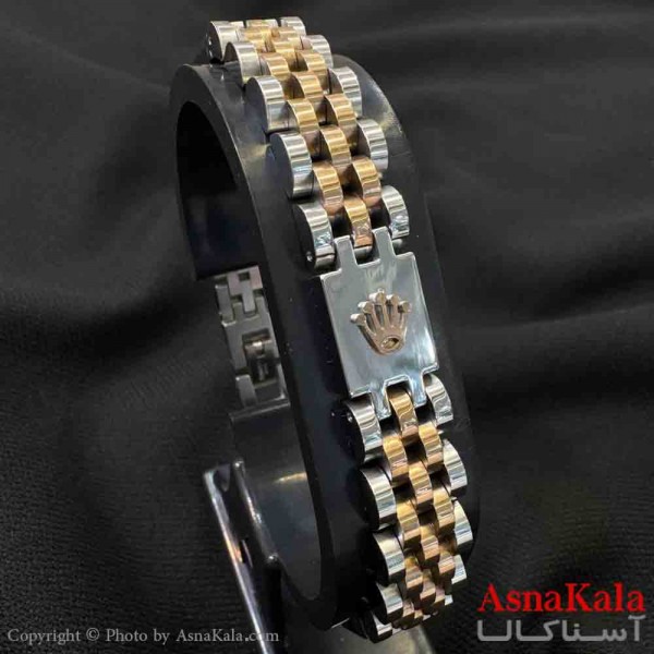 دستبند استیل مردانه مدل رولکس طلایی کد DSB181061W