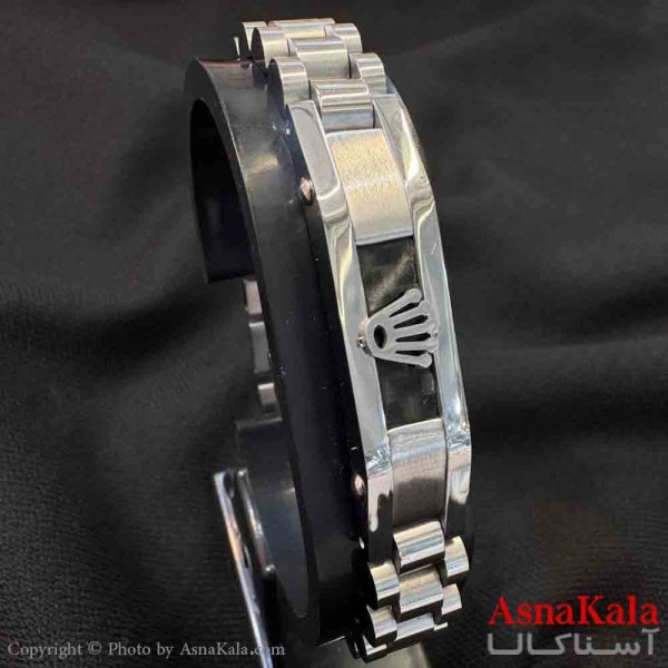 دستبند استیل مردانه مدل رولکس نقره ای کد DSB181062W
