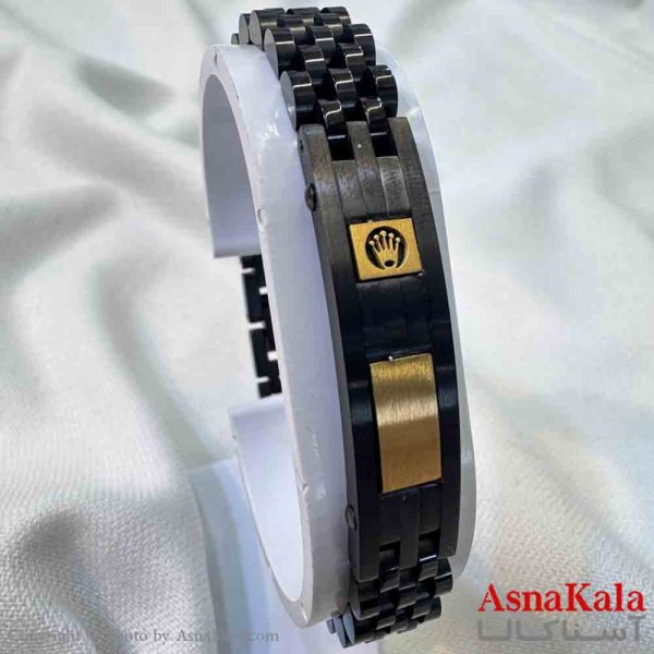 دستبند استیل مردانه مدل رولکس مشکی کد DSB181070W