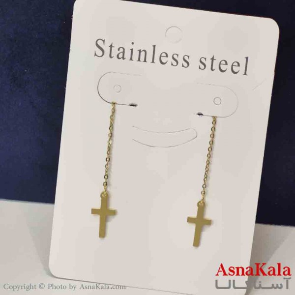 گوشواره دخترانه مدل ایرکاف صلیب بخیه استیل 316 کد GSH151464W