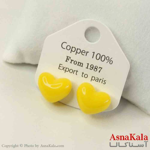 گوشواره استیل  فانتزی دخترانه مدل قلب زرد کد GSH151476W