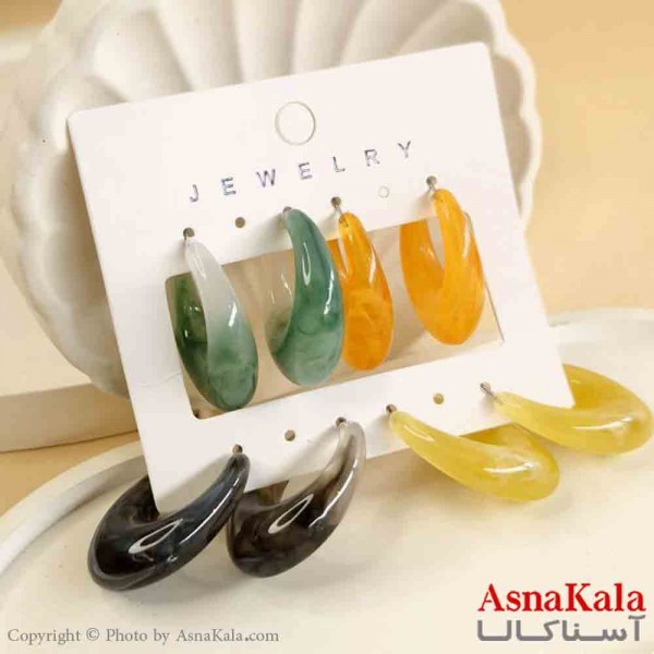 گوشواره زنانه استیل پک 4جفتی مدل فانتزی رنگی  کد GSH151478W