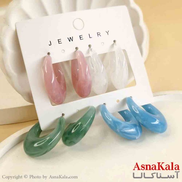 گوشواره زنانه استیل پک 4جفتی مدل حلقه ای فانتزی  کد GSH151479W