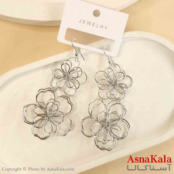 گوشواره استیل شیک دخترانه مدل دو گل نقره ای  کد GSH151488W