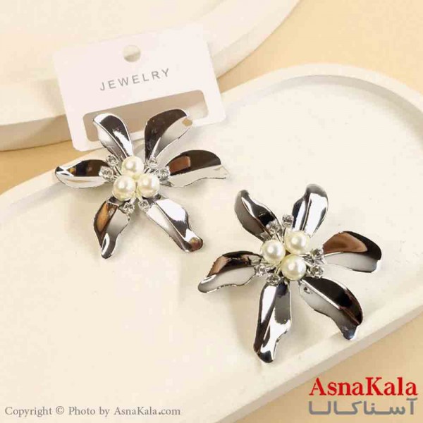 گوشواره استیل مینیمال دخترانه مدل گل مرواریدی کد GSH151529W