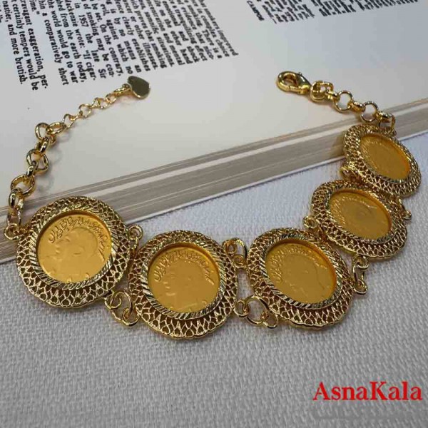 دستبند زنانه طلاروس مدل سکه ای طلایی کد DSB181094W