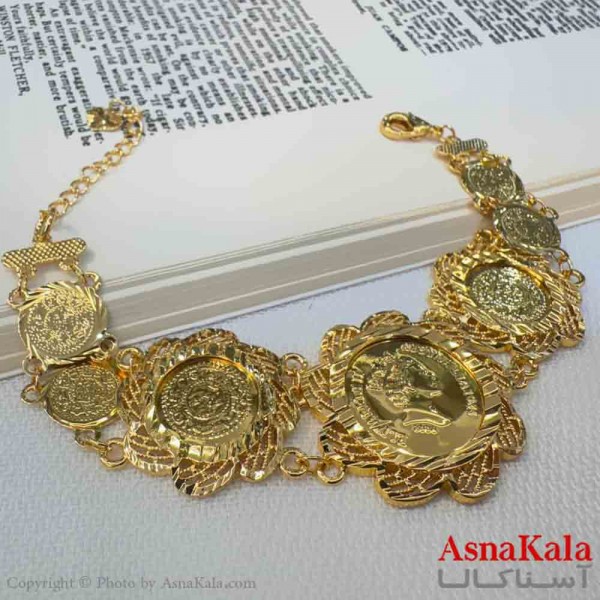 دستبند زنانه طلاروس مدل سکه ای طلایی کد DSB181095W