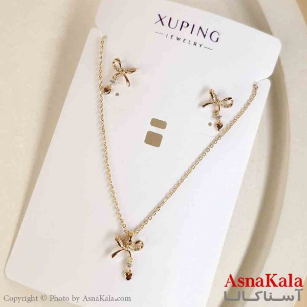 نیم ست زنانه ژوپینگ مدل پاپیونی شامل گوشواره و گردنبند کد NIM14776W