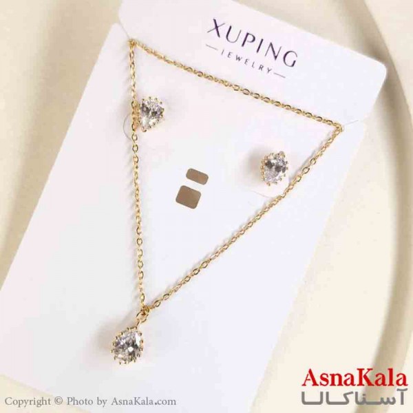 نیم ست زنانه ژوپینگ مدل نگینی شامل گوشواره و گردنبند کد NIM14777W