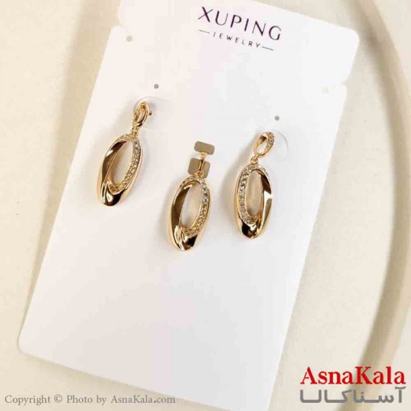 نیم ست زنانه ژوپینگ مدل طلایی شامل گوشواره و گردنبند کد NIM14780W