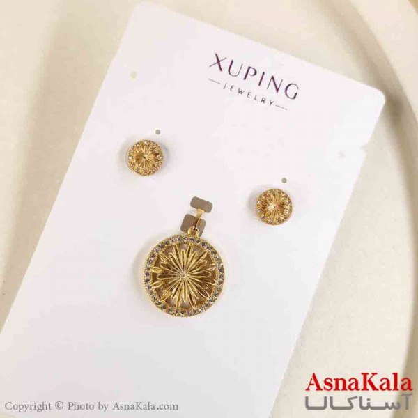 نیم ست زنانه ژوپینگ مدل گرد طلایی شامل گوشواره و گردنبند کد NIM14782W