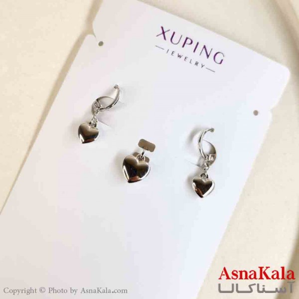 نیم ست زنانه ژوپینگ مدل قلب نقره ای شامل گوشواره و گردنبند کد NIM14784W