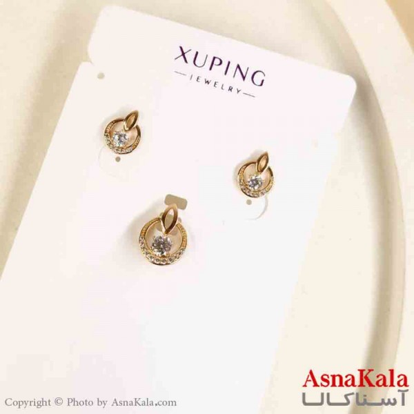 نیم ست زنانه ژوپینگ مدل گرد نگینی شامل گوشواره و گردنبند کد NIM14785W