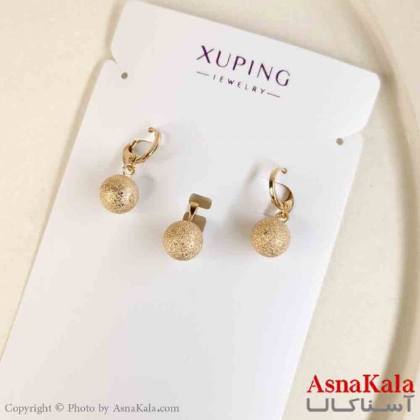 نیم ست زنانه ژوپینگ مدل گوی طلایی شامل گوشواره و گردنبند کد NIM14786W