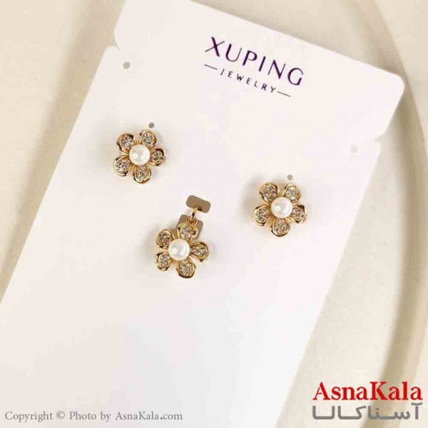 نیم ست زنانه ژوپینگ مدل گل مرواریدی شامل گوشواره و گردنبند کد NIM14788W