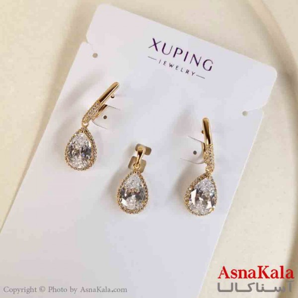 نیم ست زنانه ژوپینگ مدل اشک نگینی شامل گوشواره و گردنبند کد NIM14790W