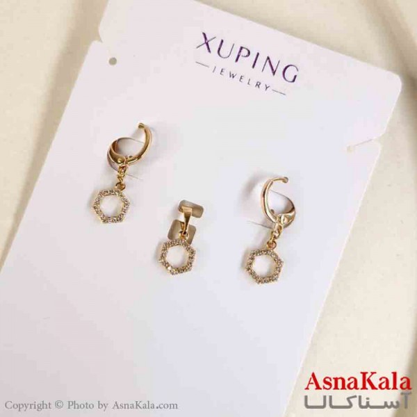 نیم ست زنانه ژوپینگ مدل چند ضلعی شامل گوشواره و گردنبند کد NIM14792W