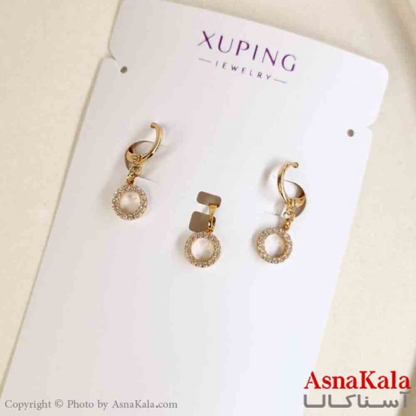 نیم ست زنانه ژوپینگ مدل گرد نگینی شامل گوشواره و گردنبند کد NIM14793W