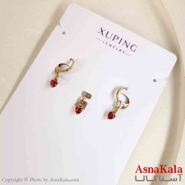 نیم ست زنانه ژوپینگ مدل قلب قرمز شامل گوشواره و گردنبند کد NIM14796W