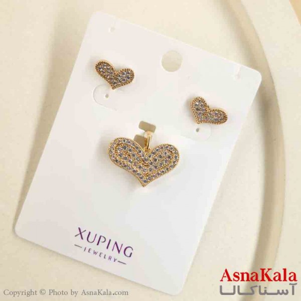 نیم ست زنانه ژوپینگ مدل قلب نگینی شامل گوشواره و گردنبند کد NIM14797W