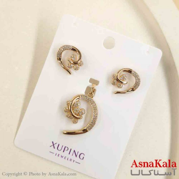 نیم ست زنانه ژوپینگ مدل هلالی شامل گوشواره و گردنبند کد NIM14798W
