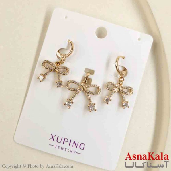 نیم ست زنانه ژوپینگ مدل پاپیونی شامل گوشواره و گردنبند کد NIM14799W