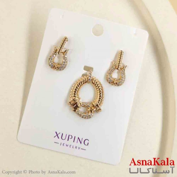 نیم ست زنانه ژوپینگ مدل طلایی شامل گوشواره و گردنبند کد NIM14800W