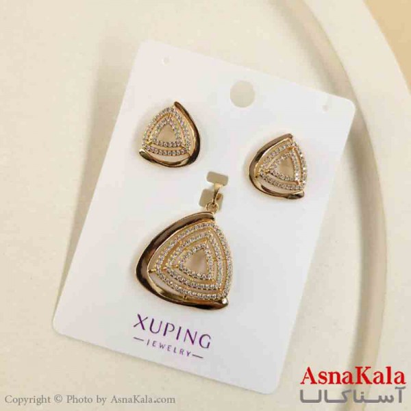 نیم ست زنانه ژوپینگ مدل مثلث نگینی شامل گوشواره و گردنبند کد NIM14804W