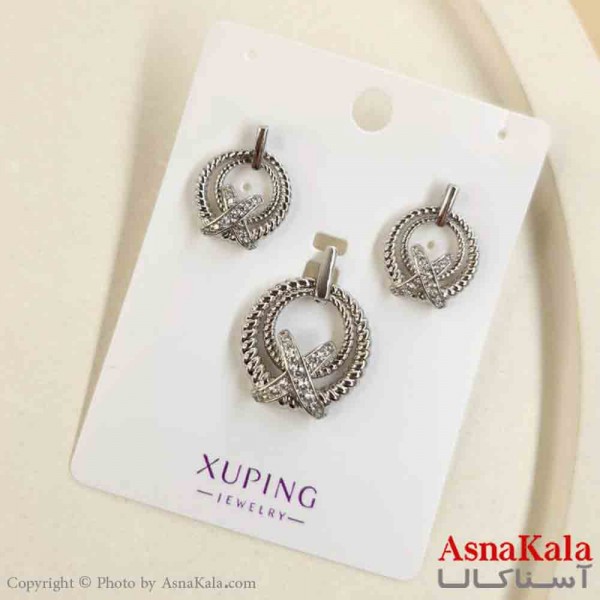 نیم ست زنانه ژوپینگ مدل نقره ای شامل گوشواره و گردنبند کد NIM14806W