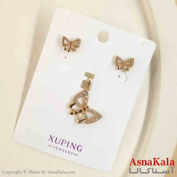 نیم ست زنانه ژوپینگ مدل پروانه شامل گوشواره و گردنبند کد NIM14807W