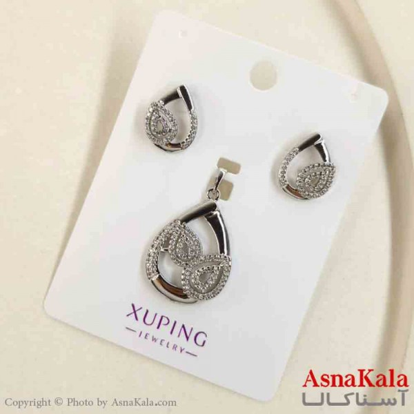 نیم ست زنانه ژوپینگ مدل اشک نقره ای شامل گوشواره و گردنبند کد NIM14808W
