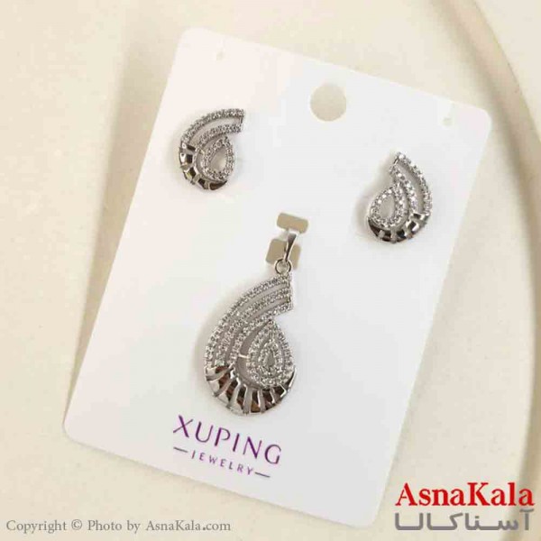 نیم ست زنانه ژوپینگ مدل هلالی نگینی شامل گوشواره و گردنبند کد NIM14810W