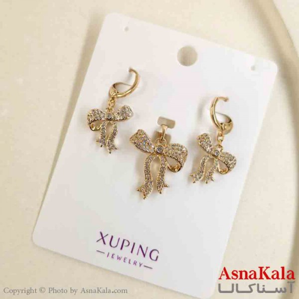 نیم ست زنانه ژوپینگ مدل پاپیونی شامل گوشواره و گردنبند کد NIM14812W