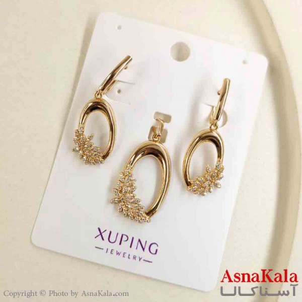 نیم ست زنانه ژوپینگ مدل طلایی شامل گوشواره و گردنبند کد NIM14814W