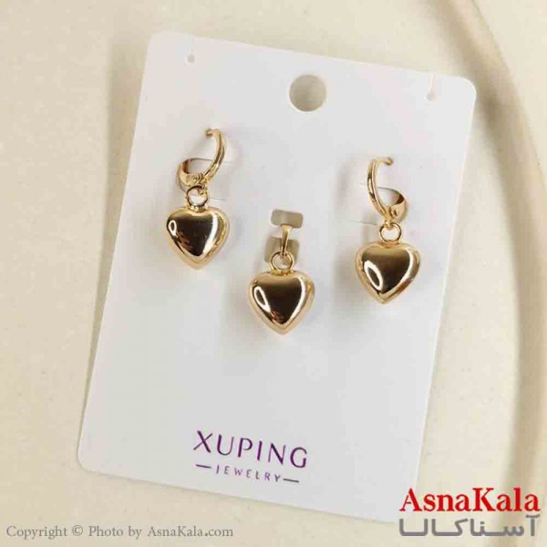 نیم ست زنانه ژوپینگ مدل قلب طلایی شامل گوشواره و گردنبند کد NIM14816W