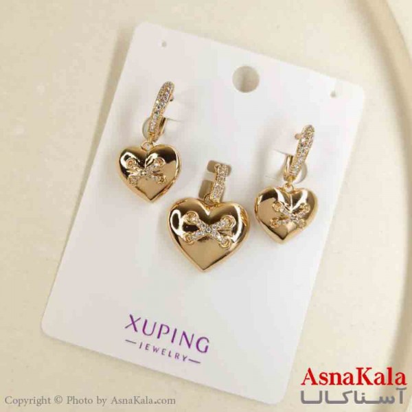 نیم ست زنانه ژوپینگ مدل قلب طلایی شامل گوشواره و گردنبند کد NIM14817W