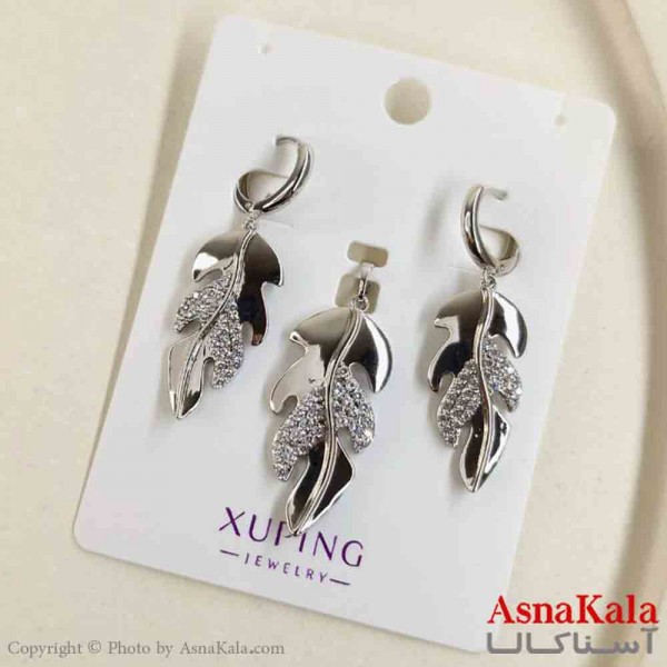 نیم ست زنانه ژوپینگ مدل برگ آویزی شامل گوشواره و گردنبند کد NIM14821W