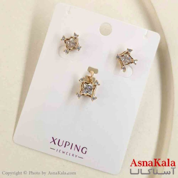 نیم ست زنانه ژوپینگ مدل نگینی شامل گوشواره و گردنبند کد NIM14822W