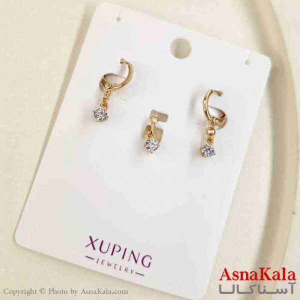 نیم ست زنانه ژوپینگ مدل آویز نگینی شامل گوشواره و گردنبند کد NIM14826W