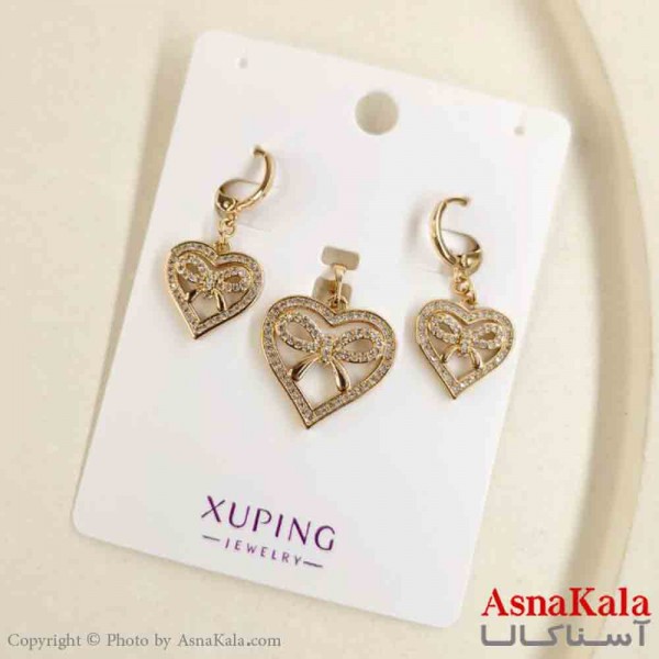 نیم ست زنانه ژوپینگ مدل قلب پاپیونی شامل گوشواره و گردنبند کد NIM14828W