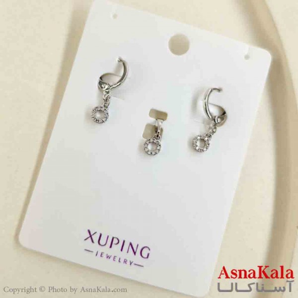 نیم ست زنانه ژوپینگ مدل گرد نگینی شامل گوشواره و گردنبند کد NIM14829W