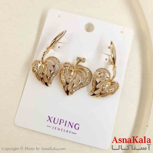نیم ست زنانه ژوپینگ مدل قلب طلایی شامل گوشواره و گردنبند کد NIM14833W