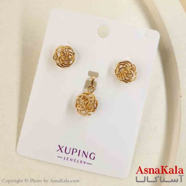 نیم ست زنانه ژوپینگ مدل گرد طلایی شامل گوشواره و گردنبند کد NIM14834W