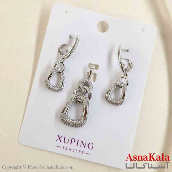 نیم ست زنانه ژوپینگ مدل نقره ای شامل گوشواره و گردنبند کد NIM14835W