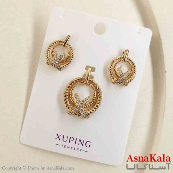 نیم ست زنانه ژوپینگ مدل طلایی شامل گوشواره و گردنبند کد NIM14837W