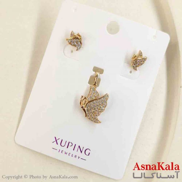 نیم ست زنانه ژوپینگ مدل شاپرک شامل گوشواره و گردنبند کد NIM14838W