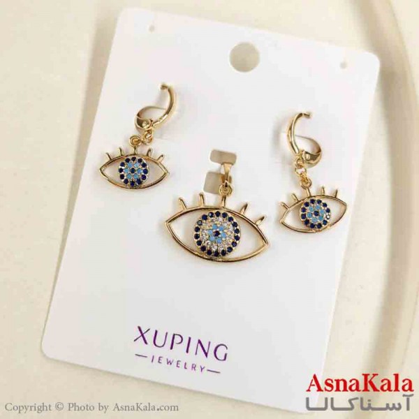 نیم ست زنانه ژوپینگ مدل چشم شامل گوشواره و گردنبند کد NIM14839W