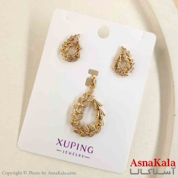 نیم ست زنانه ژوپینگ مدل طلایی شامل گوشواره و گردنبند کد NIM14840W